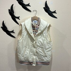 Andy Johns Cream Puffer Vest With Knit Trim - L - 90's Vintage
